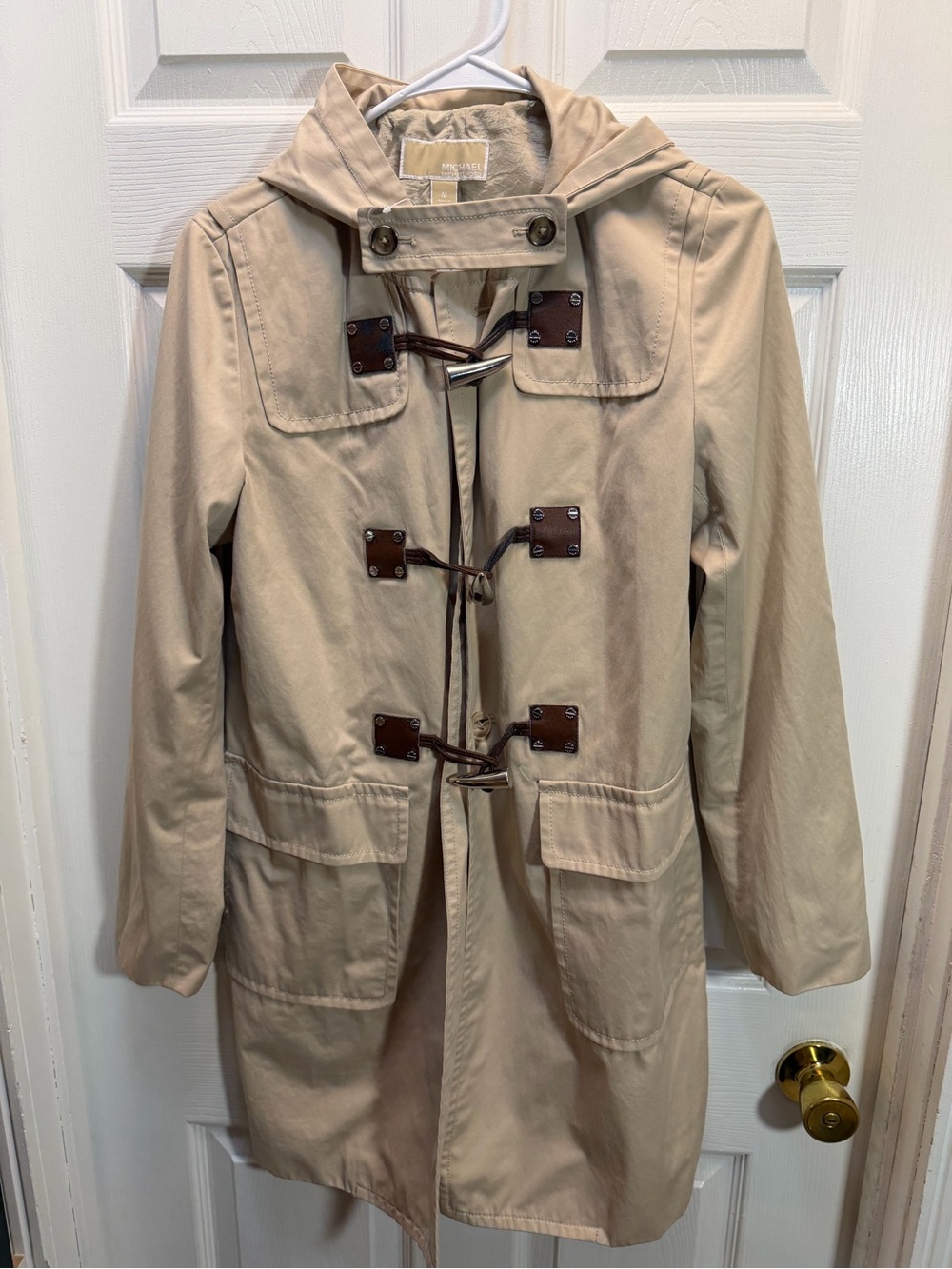 MICHAEL Michael Kors Beige Hooded Toggle Trench Coat